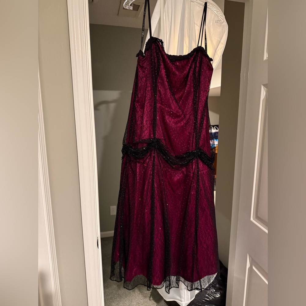 Vibrant Pink Dress with Black Lace